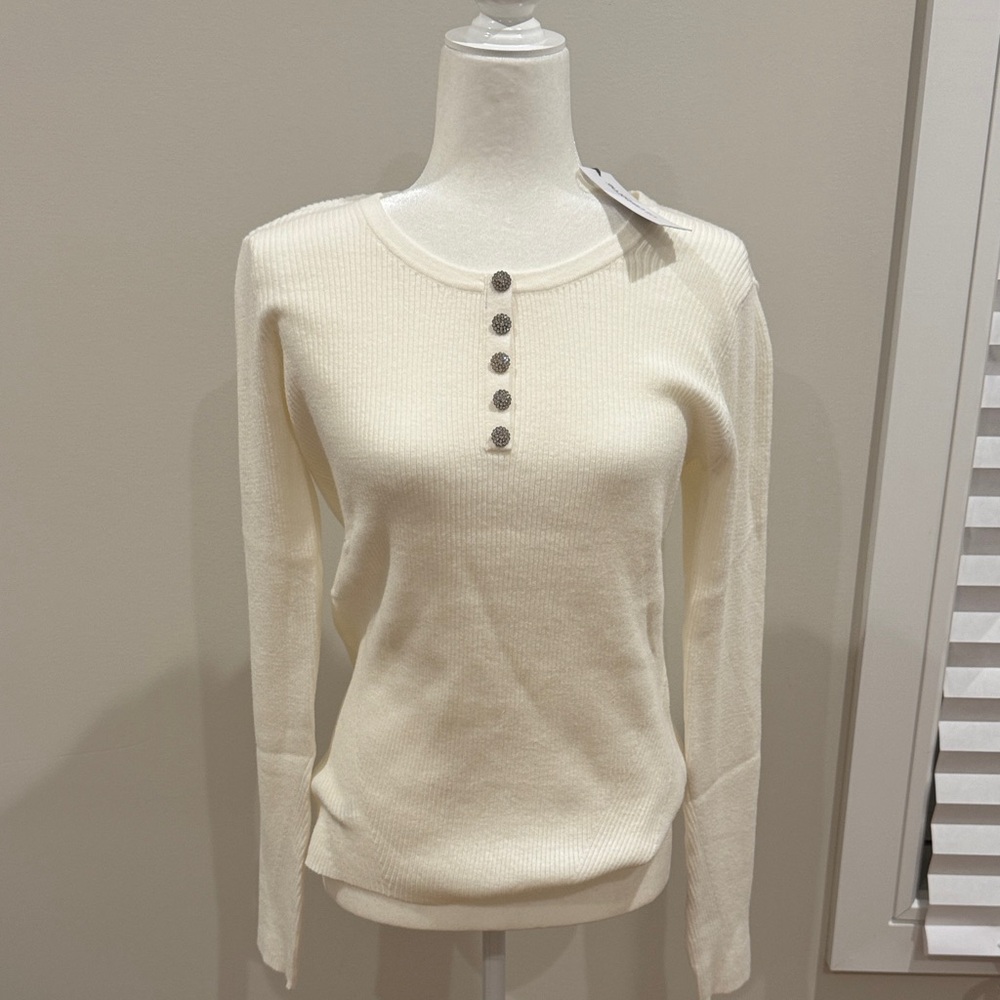 Liz Claiborne Ivory Button-Front Sweater